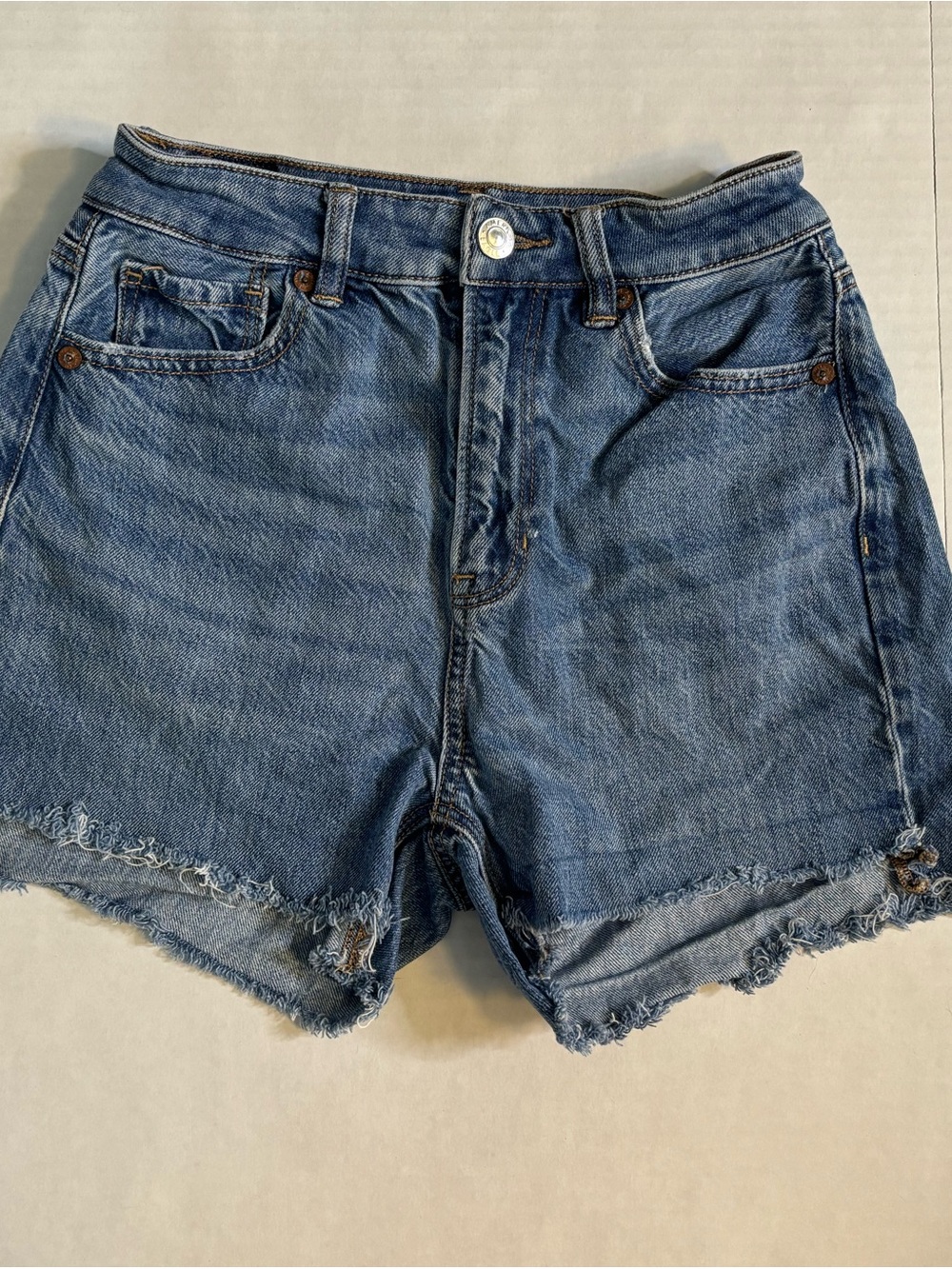 American Eagle Outfitters Distressed High-Rise Jean Mom Shorts - Blue